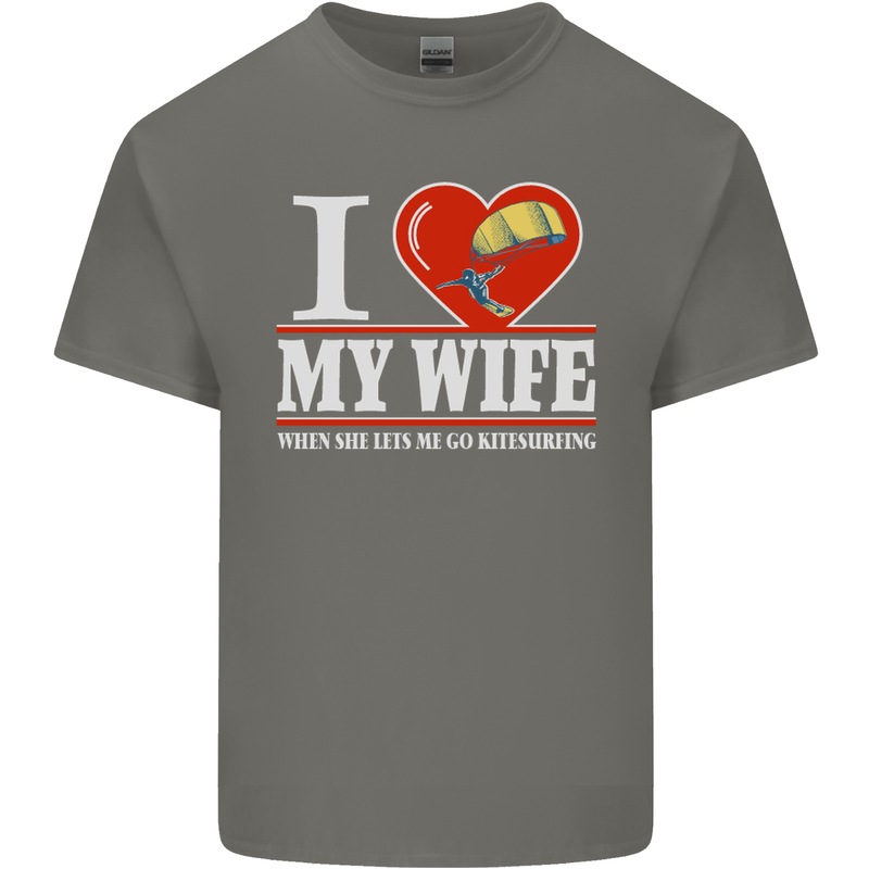 I Heart My Wife Kitesurfing Kitesurfer Mens Cotton T-Shirt Tee Top Charcoal