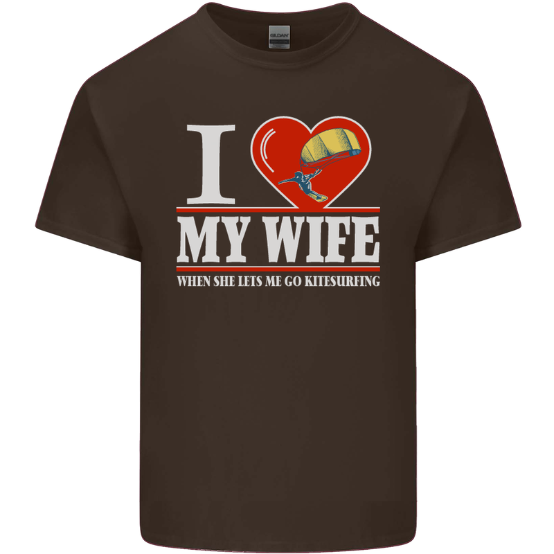 I Heart My Wife Kitesurfing Kitesurfer Mens Cotton T-Shirt Tee Top Dark Chocolate