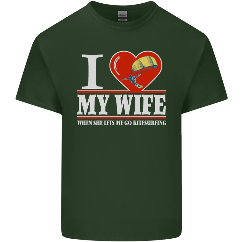 I Heart My Wife Kitesurfing Kitesurfer Mens Cotton T-Shirt Tee Top Forest Green