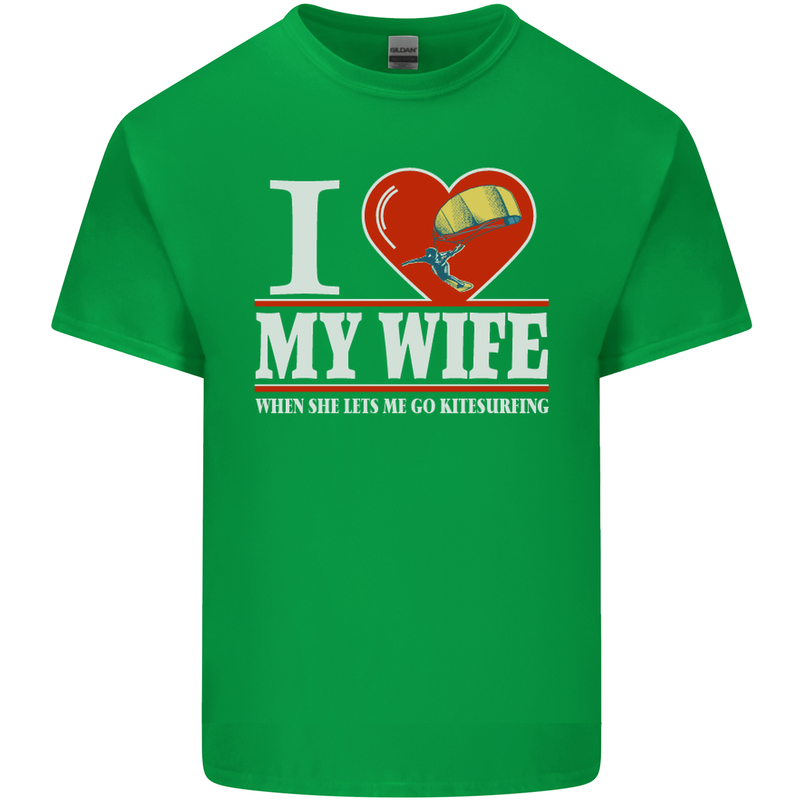 I Heart My Wife Kitesurfing Kitesurfer Mens Cotton T-Shirt Tee Top Irish Green