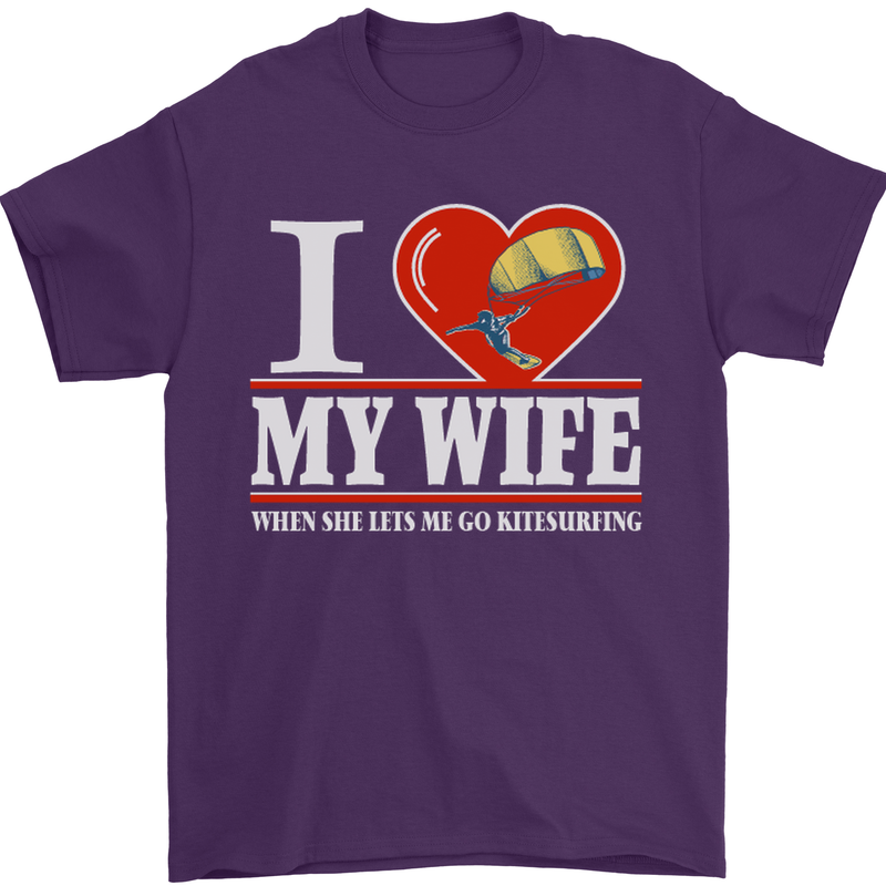 I Heart My Wife Kitesurfing Kitesurfer Mens T-Shirt Cotton Gildan Purple