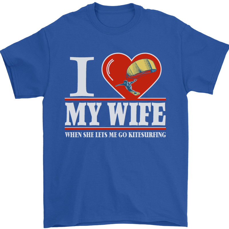 I Heart My Wife Kitesurfing Kitesurfer Mens T-Shirt Cotton Gildan Royal Blue