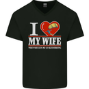 I Heart My Wife Kitesurfing Kitesurfer Mens V-Neck Cotton T-Shirt Black