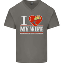 I Heart My Wife Kitesurfing Kitesurfer Mens V-Neck Cotton T-Shirt Charcoal