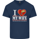 I Heart My Wife Kitesurfing Kitesurfer Mens V-Neck Cotton T-Shirt Navy Blue