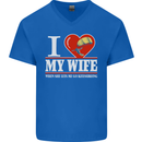 I Heart My Wife Kitesurfing Kitesurfer Mens V-Neck Cotton T-Shirt Royal Blue