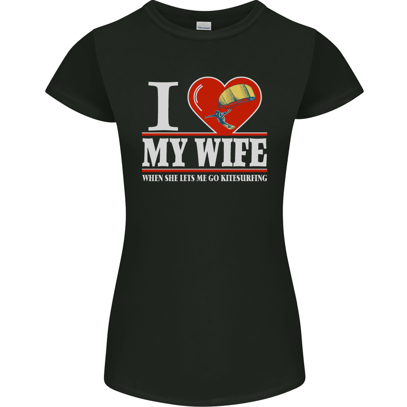 I Heart My Wife Kitesurfing Kitesurfer Womens Petite Cut T-Shirt Black
