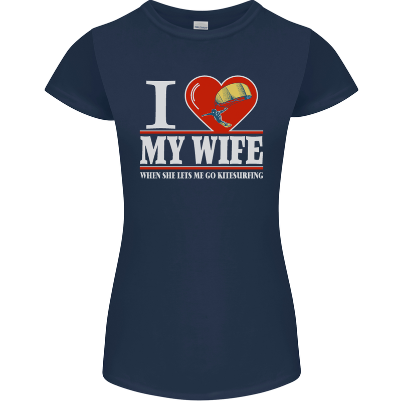 I Heart My Wife Kitesurfing Kitesurfer Womens Petite Cut T-Shirt Navy Blue