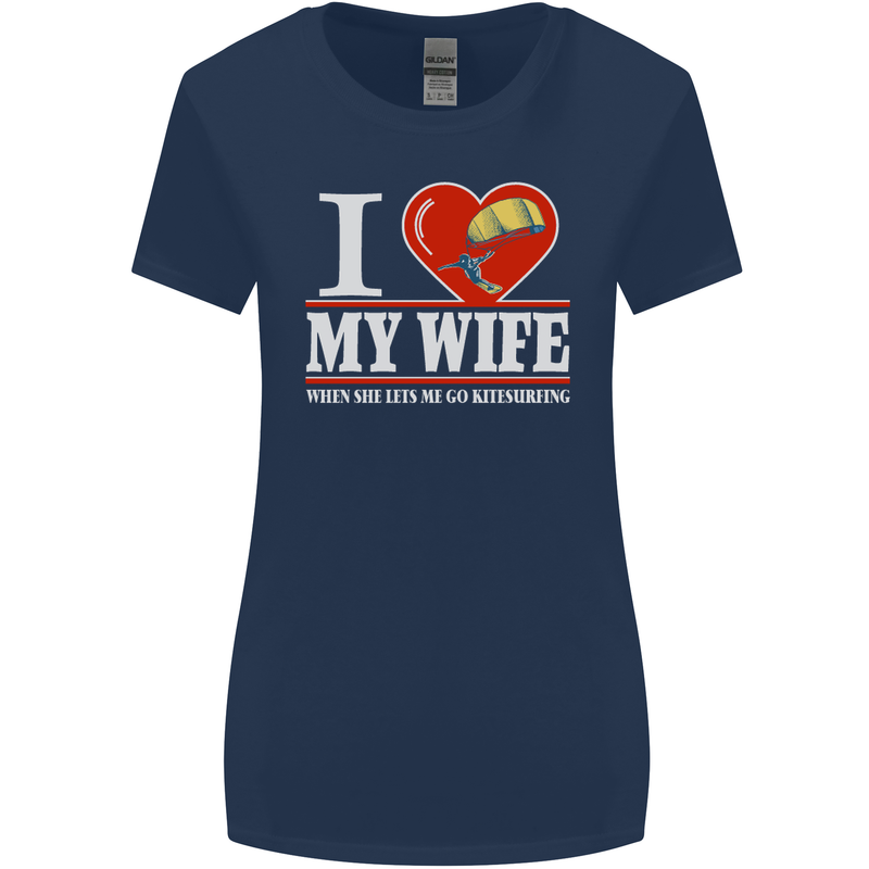 I Heart My Wife Kitesurfing Kitesurfer Womens Wider Cut T-Shirt Navy Blue