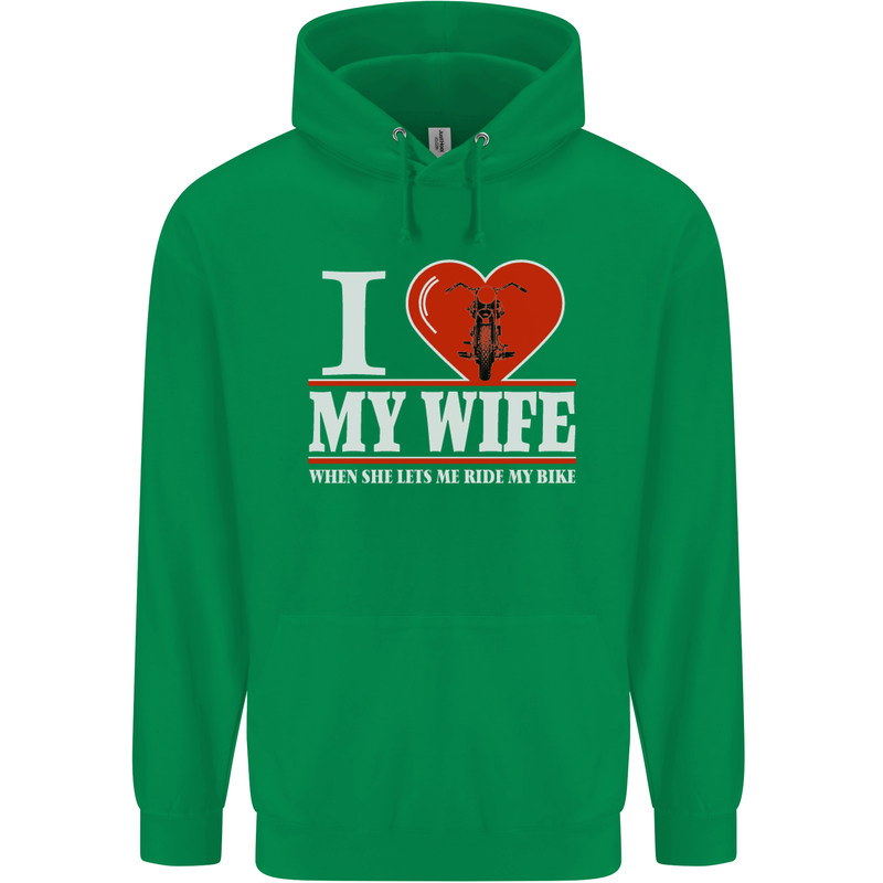I Heart My Wife Motorbike Biker Motorcycle Mens 80% Cotton Hoodie Irish Green