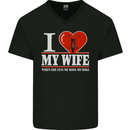I Heart My Wife Motorbike Biker Motorcycle Mens V-Neck Cotton T-Shirt Black
