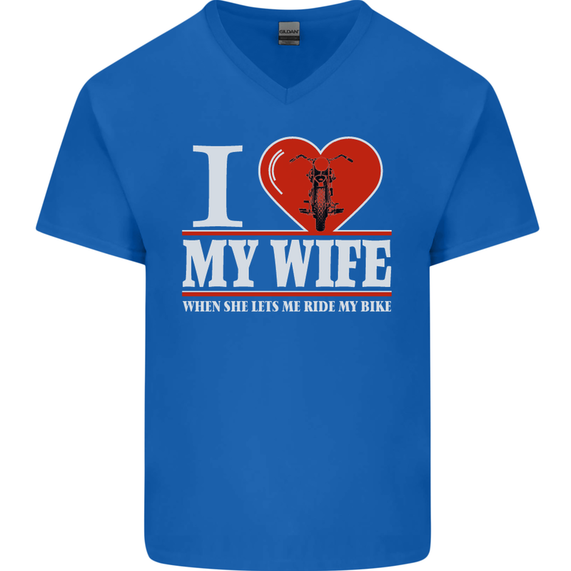 I Heart My Wife Motorbike Biker Motorcycle Mens V-Neck Cotton T-Shirt Royal Blue