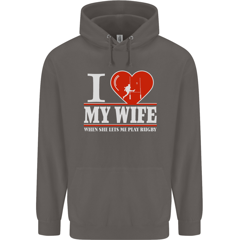 I Heart My Wife Rugby Player Funny Union Mens 80% Cotton Hoodie Charcoal