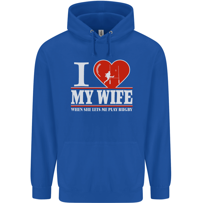 I Heart My Wife Rugby Player Funny Union Mens 80% Cotton Hoodie Royal Blue