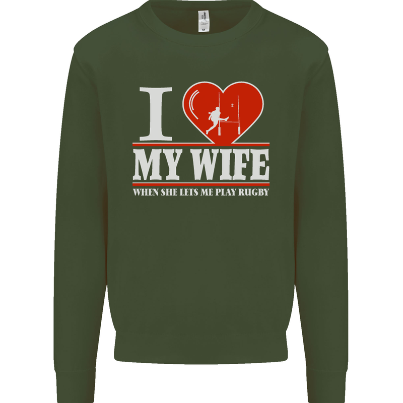 I Heart My Wife Rugby Player Funny Union Mens Sweatshirt Jumper Forest Green