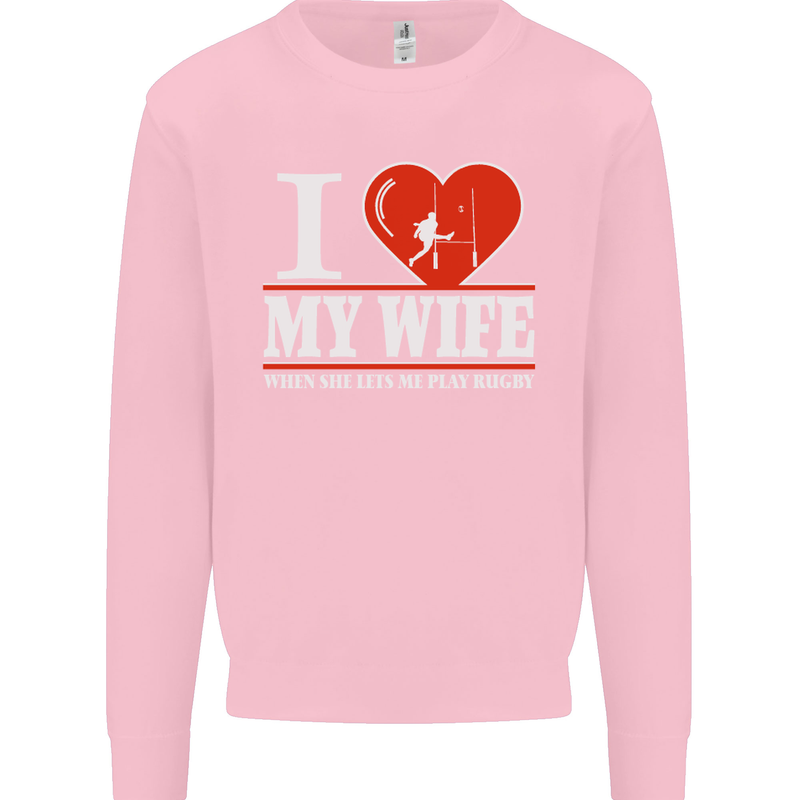 I Heart My Wife Rugby Player Funny Union Mens Sweatshirt Jumper Light Pink