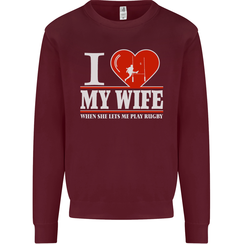 I Heart My Wife Rugby Player Funny Union Mens Sweatshirt Jumper Maroon
