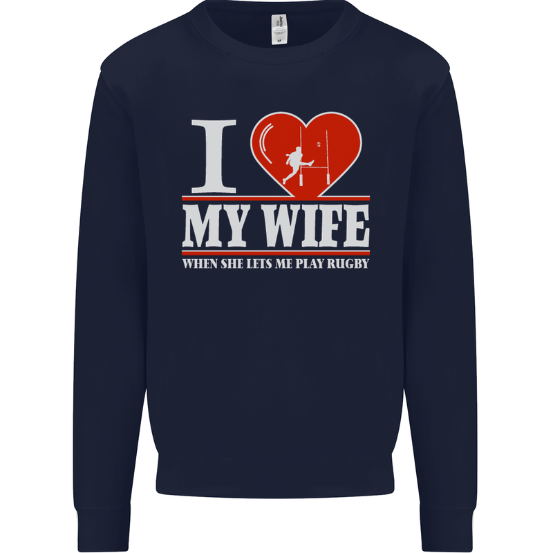 I Heart My Wife Rugby Player Funny Union Mens Sweatshirt Jumper Navy Blue