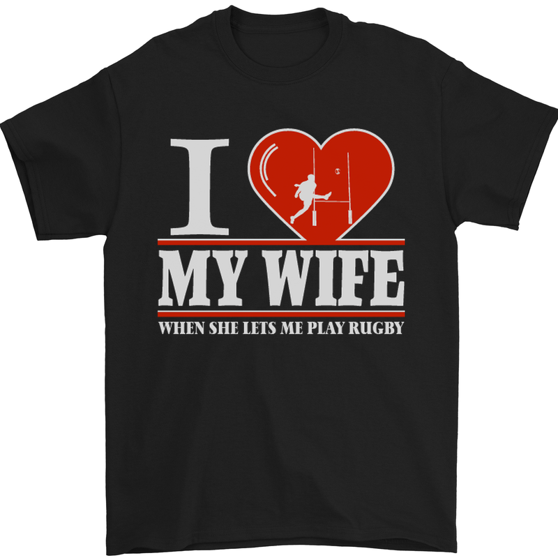 I Heart My Wife Rugby Player Funny Union Mens T-Shirt Cotton Gildan Black