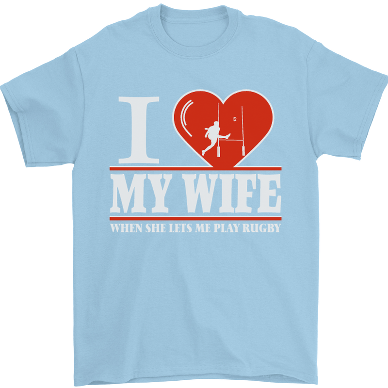I Heart My Wife Rugby Player Funny Union Mens T-Shirt Cotton Gildan Light Blue