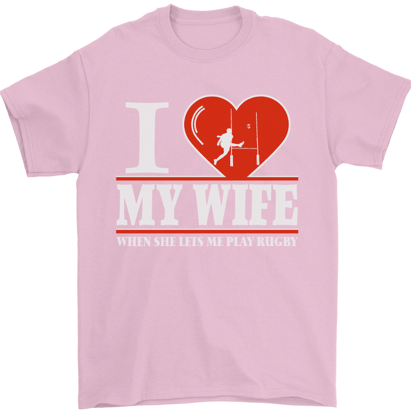 I Heart My Wife Rugby Player Funny Union Mens T-Shirt Cotton Gildan Light Pink