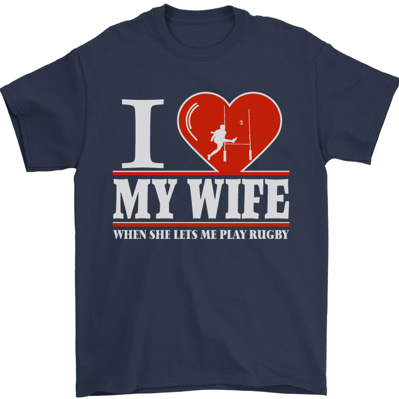 I Heart My Wife Rugby Player Funny Union Mens T-Shirt Cotton Gildan Navy Blue