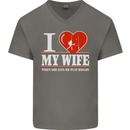 I Heart My Wife Rugby Player Funny Union Mens V-Neck Cotton T-Shirt Charcoal