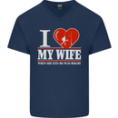 I Heart My Wife Rugby Player Funny Union Mens V-Neck Cotton T-Shirt Navy Blue