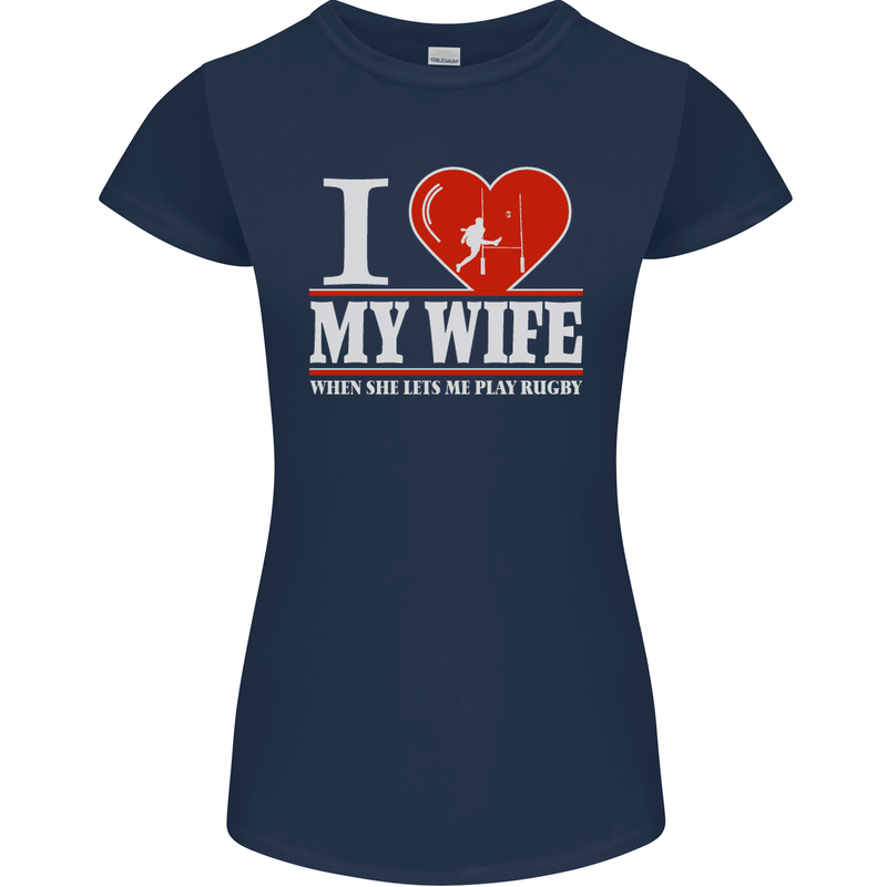 I Heart My Wife Rugby Player Funny Union Womens Petite Cut T-Shirt Navy Blue