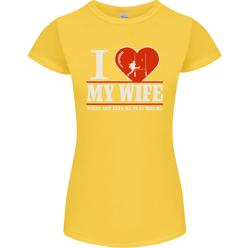 I Heart My Wife Rugby Player Funny Union Womens Petite Cut T-Shirt Yellow
