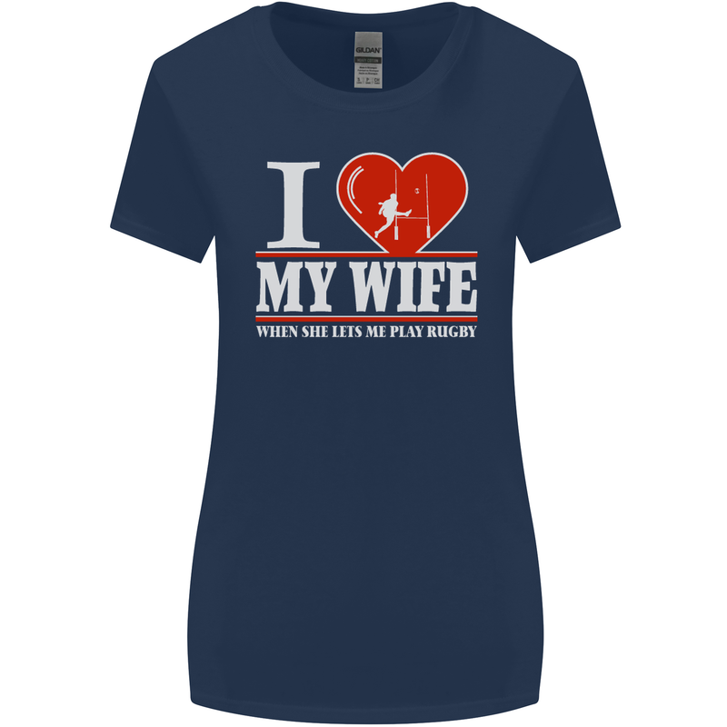 I Heart My Wife Rugby Player Funny Union Womens Wider Cut T-Shirt Navy Blue