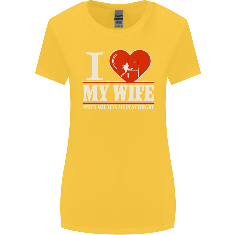 I Heart My Wife Rugby Player Funny Union Womens Wider Cut T-Shirt Yellow
