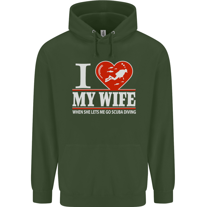 I Heart My Wife Scuba Diving Diver Dive Mens 80% Cotton Hoodie Forest Green