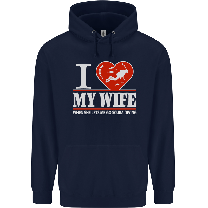 I Heart My Wife Scuba Diving Diver Dive Mens 80% Cotton Hoodie Navy Blue