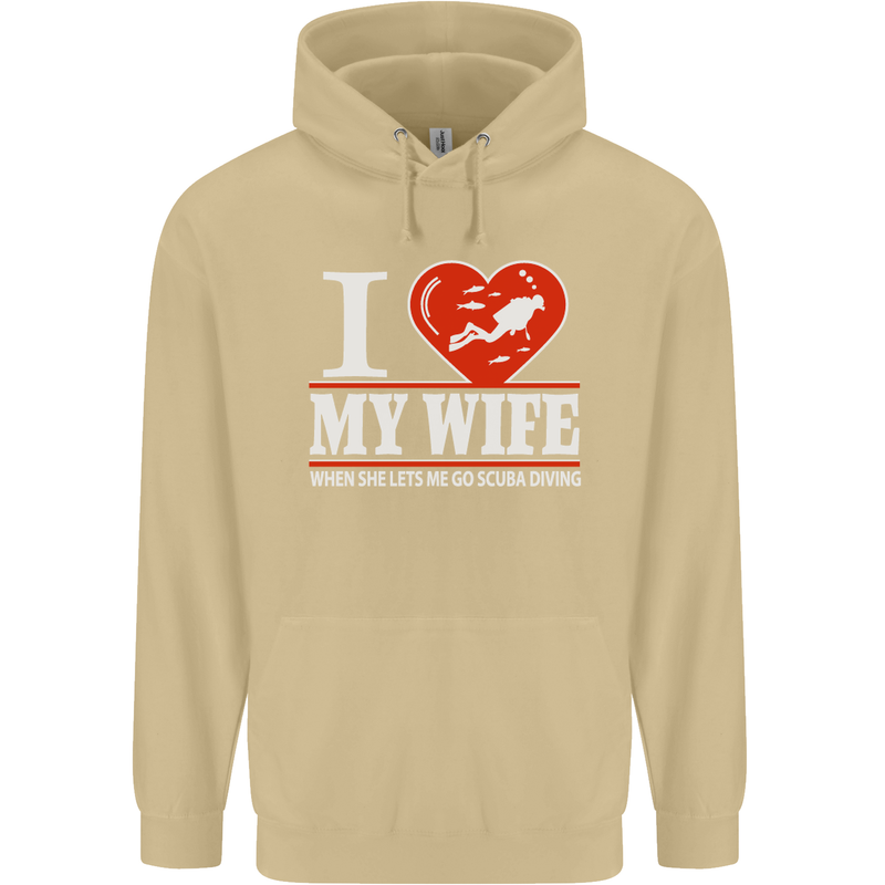 I Heart My Wife Scuba Diving Diver Dive Mens 80% Cotton Hoodie Sand