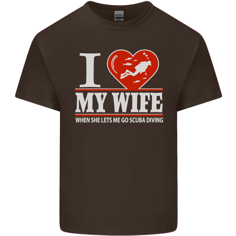 I Heart My Wife Scuba Diving Diver Dive Mens Cotton T-Shirt Tee Top Dark Chocolate