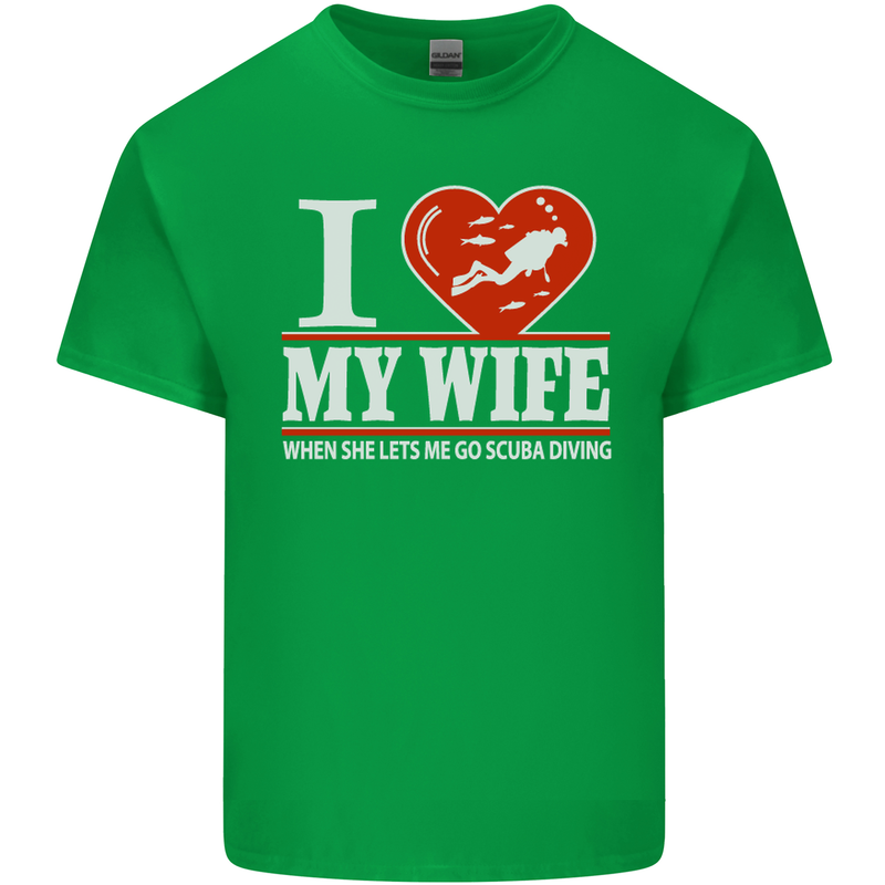 I Heart My Wife Scuba Diving Diver Dive Mens Cotton T-Shirt Tee Top Irish Green