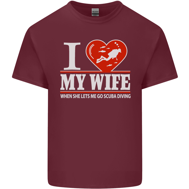 I Heart My Wife Scuba Diving Diver Dive Mens Cotton T-Shirt Tee Top Maroon