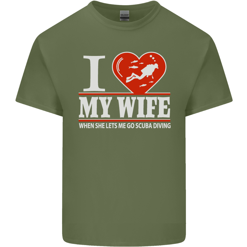 I Heart My Wife Scuba Diving Diver Dive Mens Cotton T-Shirt Tee Top Military Green