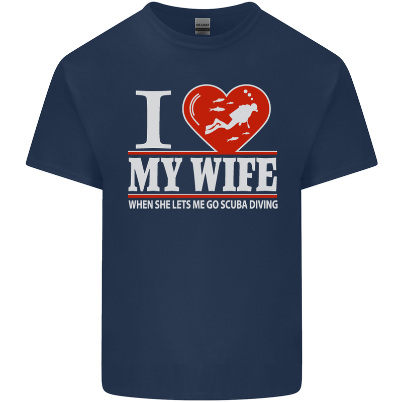I Heart My Wife Scuba Diving Diver Dive Mens Cotton T-Shirt Tee Top Navy Blue