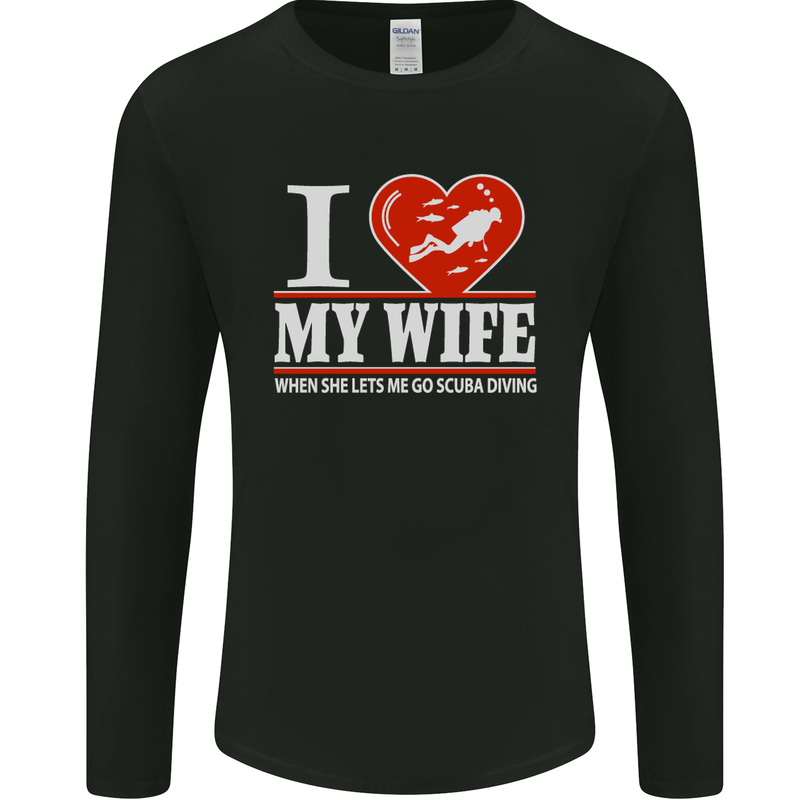 I Heart My Wife Scuba Diving Diver Dive Mens Long Sleeve T-Shirt Black