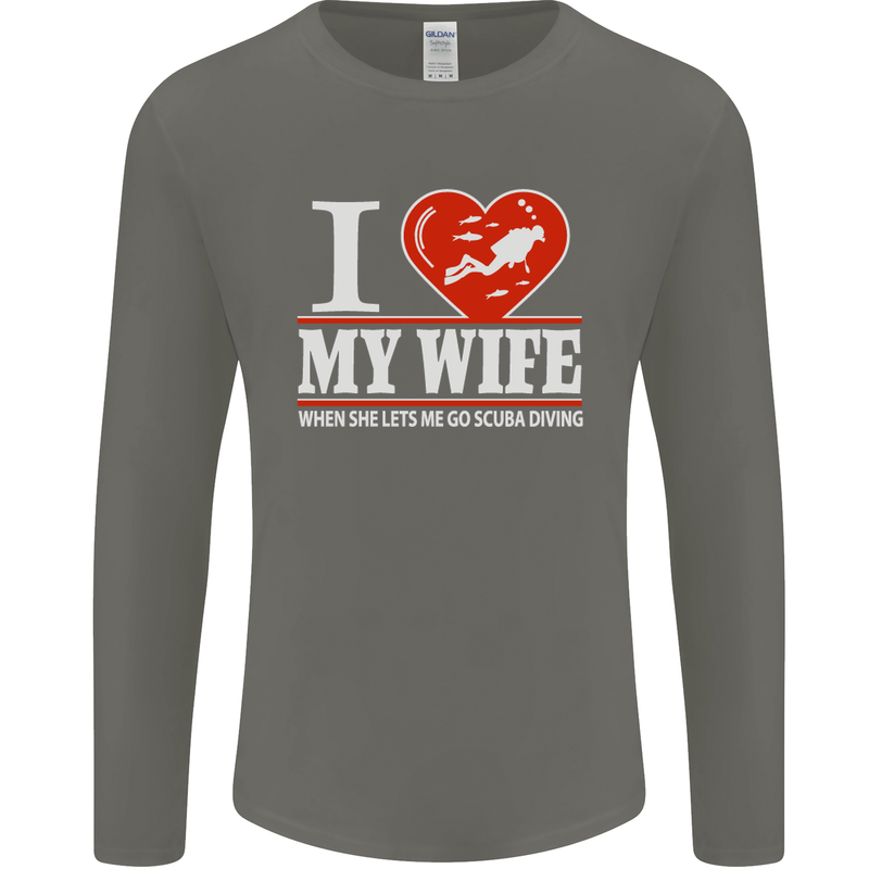 I Heart My Wife Scuba Diving Diver Dive Mens Long Sleeve T-Shirt Charcoal