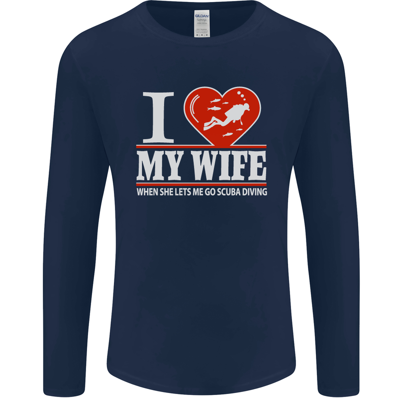 I Heart My Wife Scuba Diving Diver Dive Mens Long Sleeve T-Shirt Navy Blue