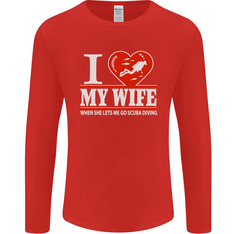 I Heart My Wife Scuba Diving Diver Dive Mens Long Sleeve T-Shirt Red