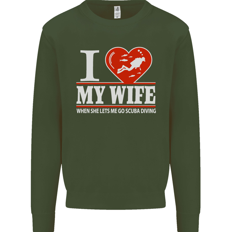 I Heart My Wife Scuba Diving Diver Dive Mens Sweatshirt Jumper Forest Green