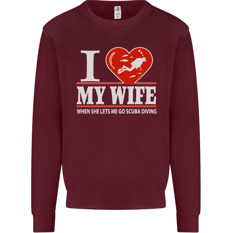 I Heart My Wife Scuba Diving Diver Dive Mens Sweatshirt Jumper Maroon