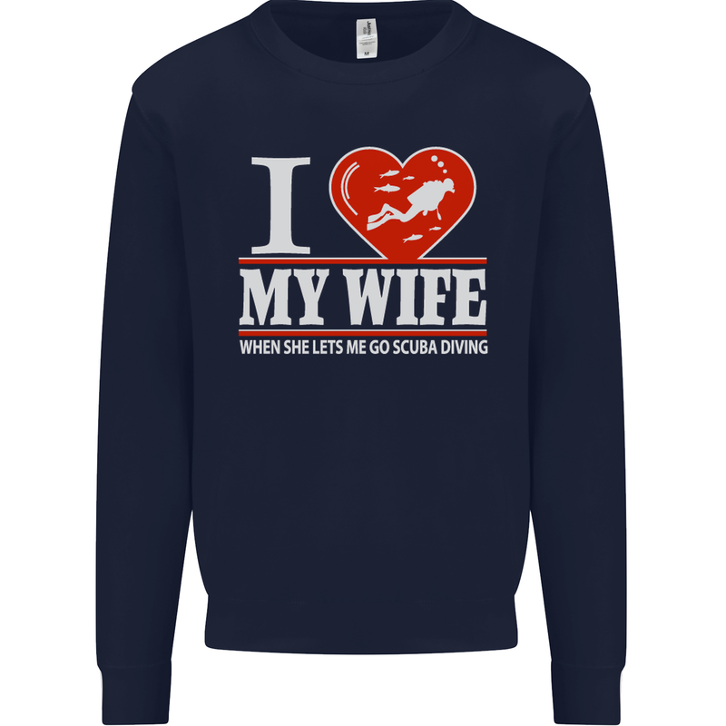 I Heart My Wife Scuba Diving Diver Dive Mens Sweatshirt Jumper Navy Blue