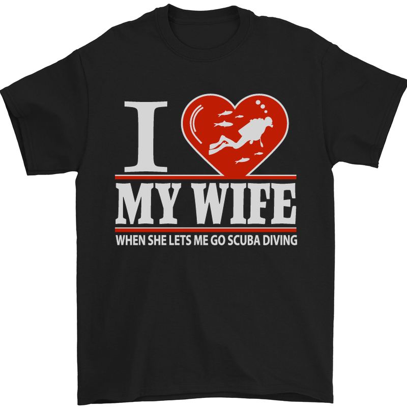 I Heart My Wife Scuba Diving Diver Dive Mens T-Shirt Cotton Gildan Black