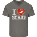 I Heart My Wife Scuba Diving Diver Dive Mens V-Neck Cotton T-Shirt Charcoal