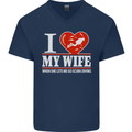 I Heart My Wife Scuba Diving Diver Dive Mens V-Neck Cotton T-Shirt Navy Blue